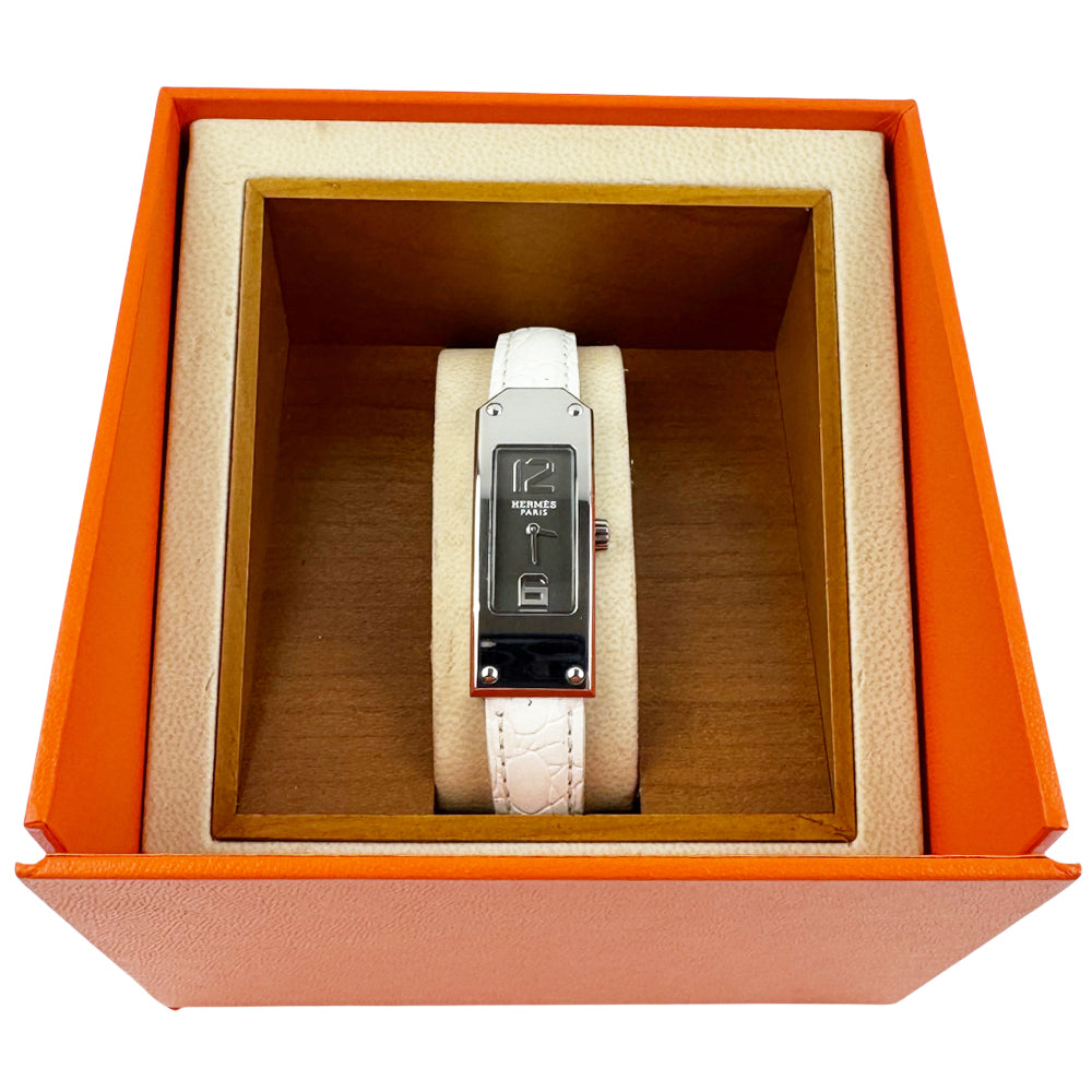 HERMES Kelly 2 Silver Steel White Strap Women's Watch LHQ1105