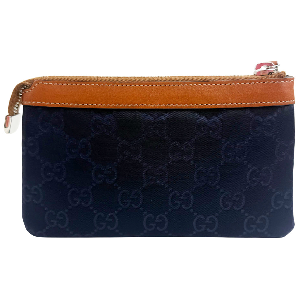 GUCCI GG Supreme Navy & Brown Leather Clutch Pouch LHQ1107