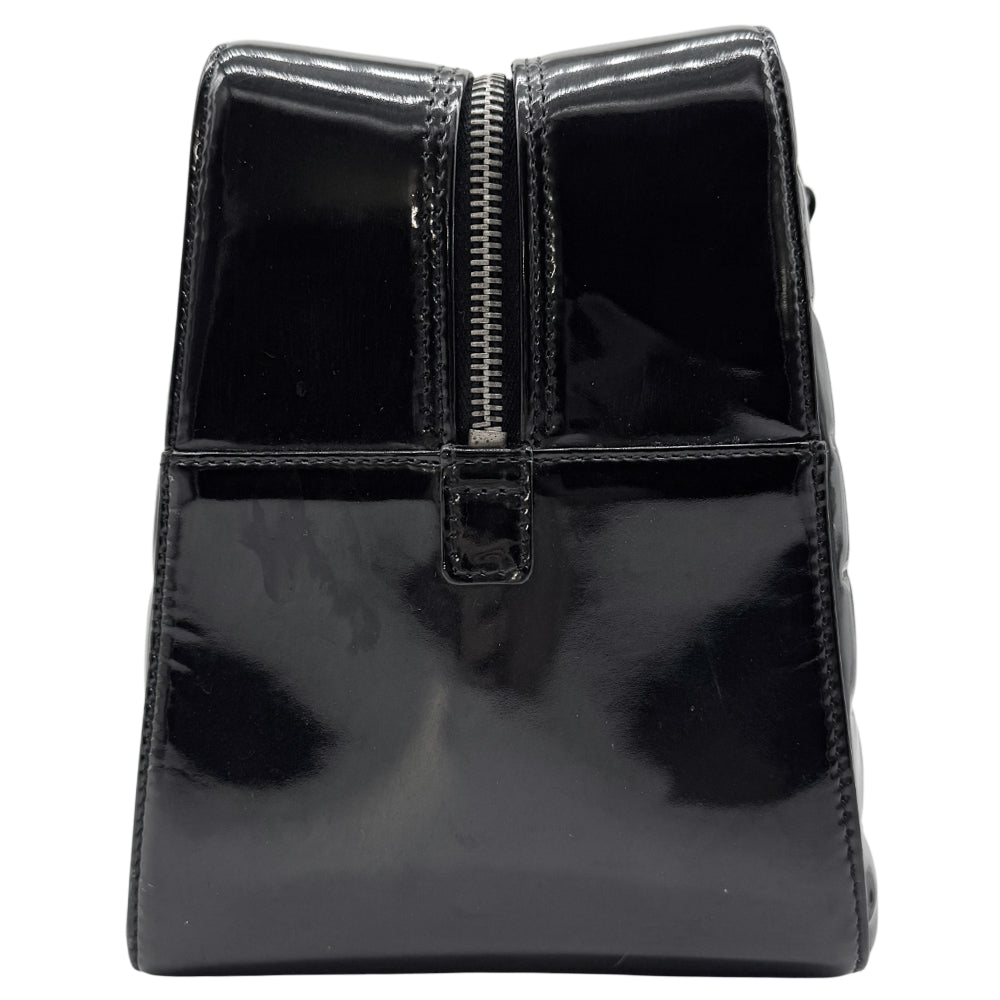 CHANEL Black Patent Leather Chocolate Bar Boston Bag LHQ1126