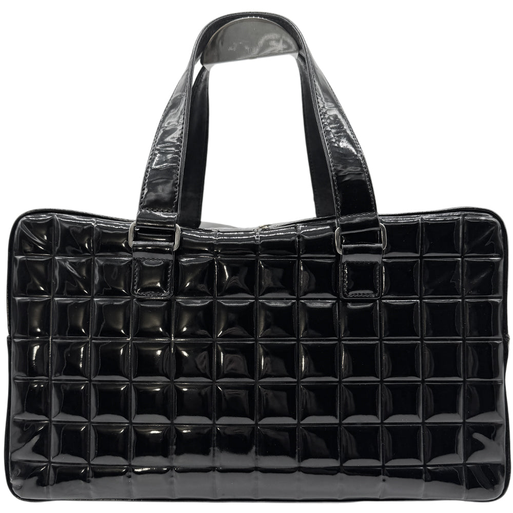 CHANEL Black Patent Leather Chocolate Bar Boston Bag LHQ1126