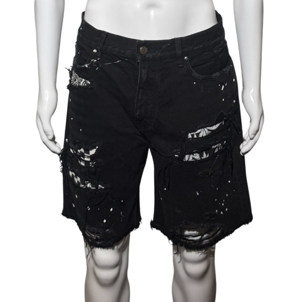 AMIRI DISTRESSED EFFECT BLACK DENIM MENS SHORTS SIZE 32W LHQ1139