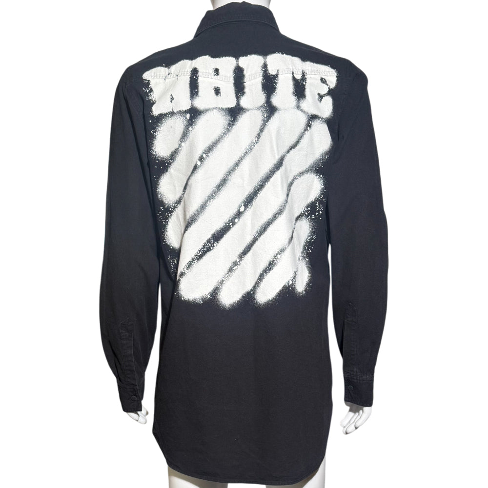 OFF WHITE DIAGONAL SPRAY MENS BLACK DENIM DENIM SHIRT SIZE M LHQ1144