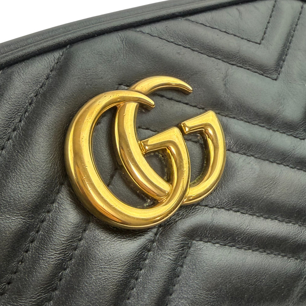 GUCCI GG Black Leather Marmont Chain Shoulder Bag LHQ1158