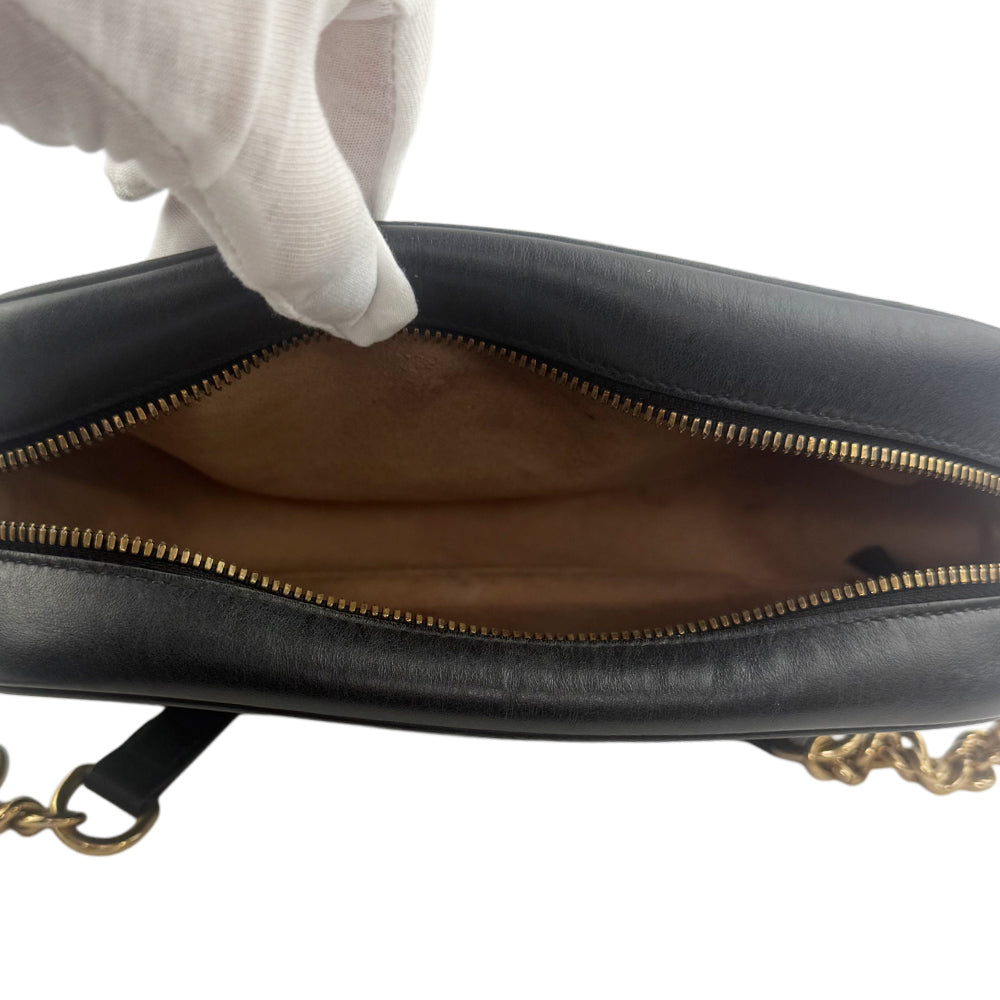 GUCCI GG Black Leather Marmont Chain Shoulder Bag LHQ1158