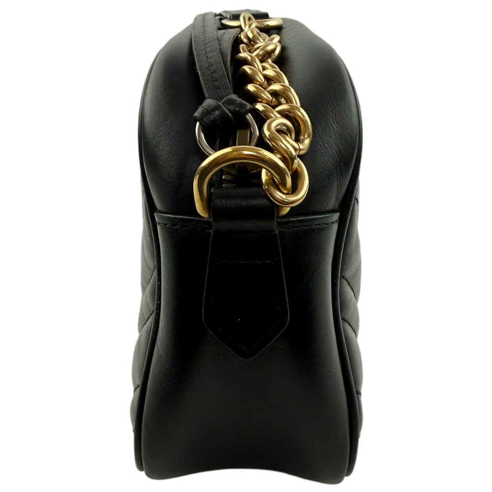 GUCCI GG Black Leather Marmont Chain Shoulder Bag LHQ1158