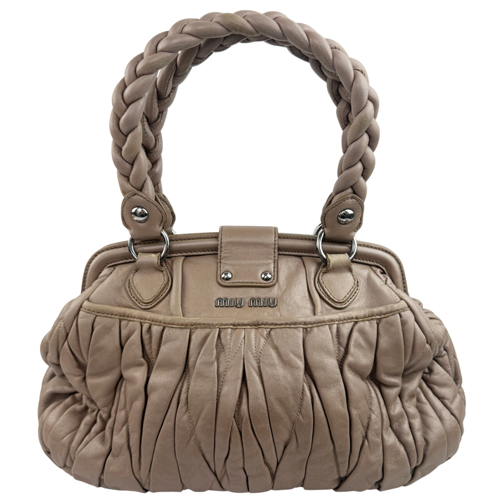 MIU MIU Matelasse Brown Leather Shoulder Hand Bag LHQ1165