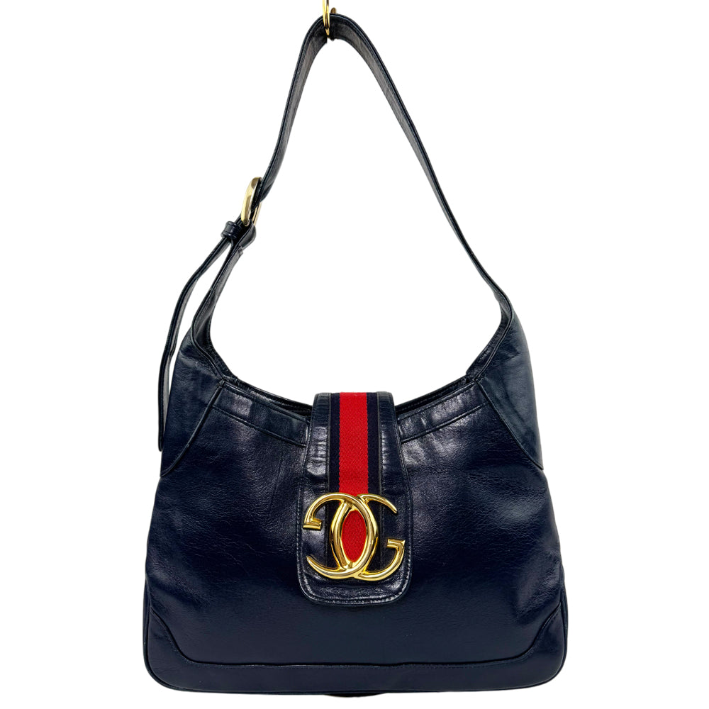 GUCCI Navy Leather Sherry Line Shoulder Bag LHQ1172