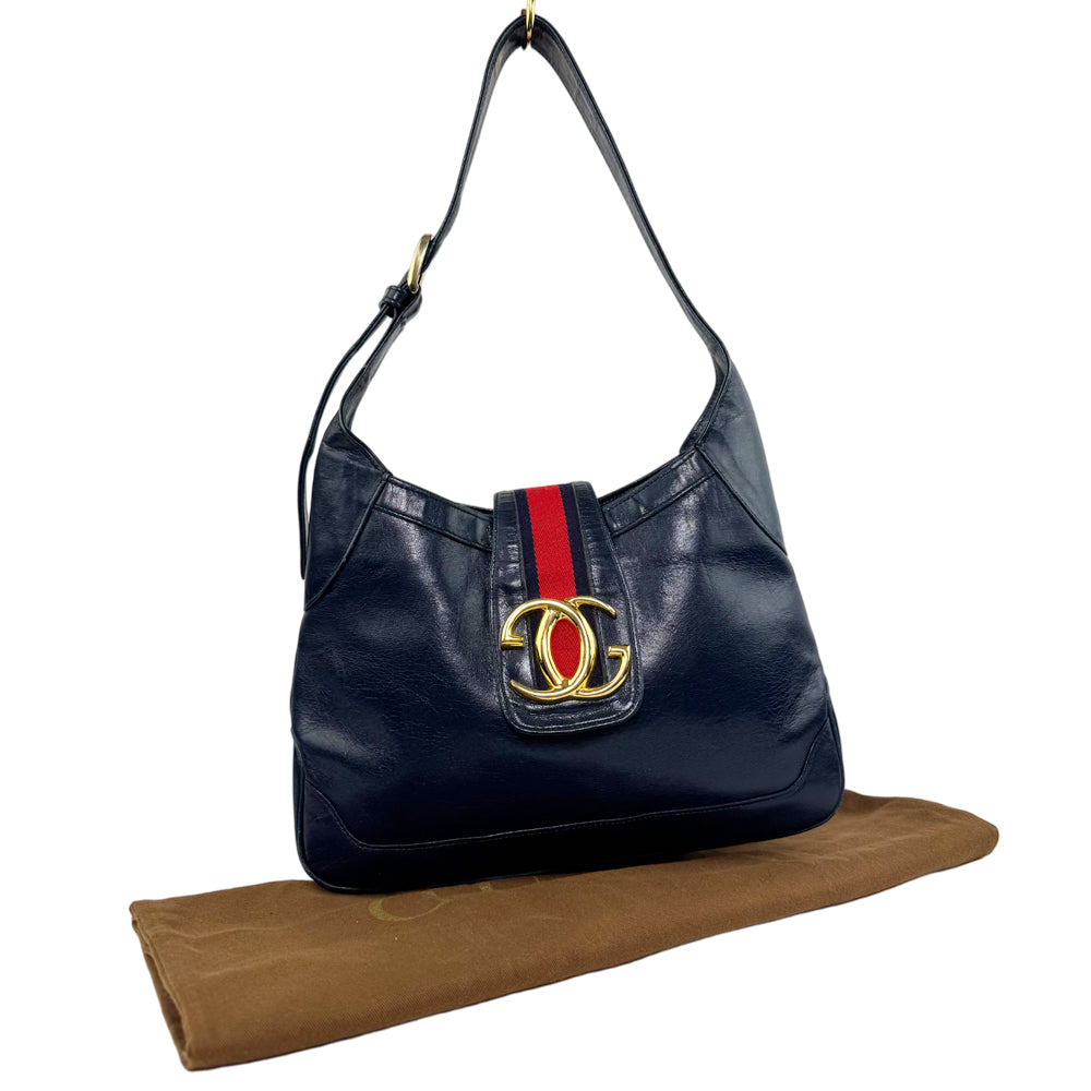 GUCCI Navy Leather Sherry Line Shoulder Bag LHQ1172