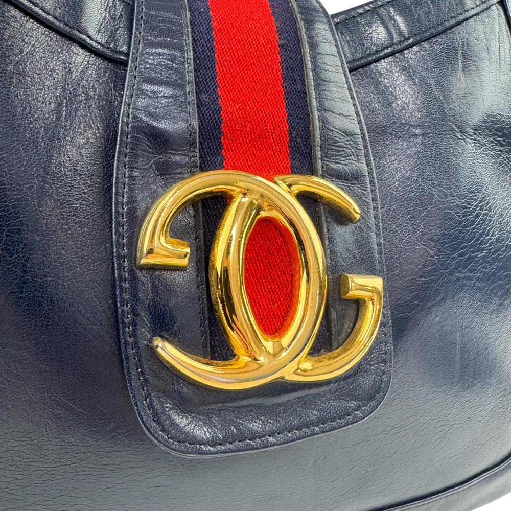 GUCCI Navy Leather Sherry Line Shoulder Bag LHQ1172