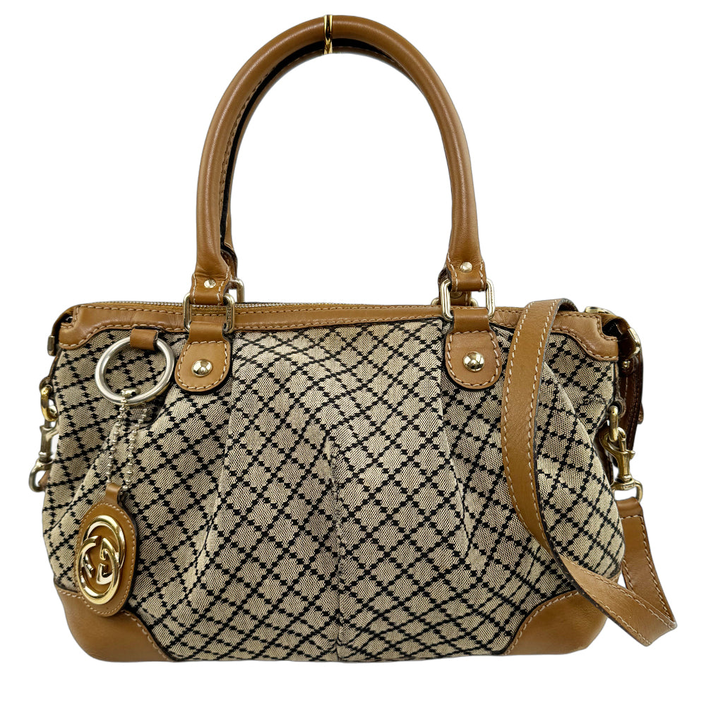 GUCCI Diamante Brown Canvas Handbag Shoulder Bag LHQ1177