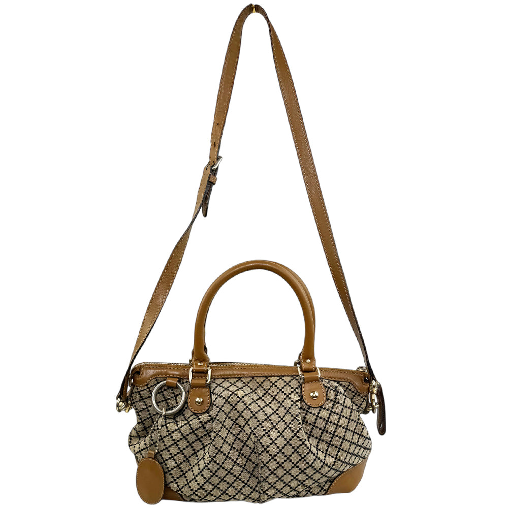 GUCCI Diamante Brown Canvas Handbag Shoulder Bag LHQ1177