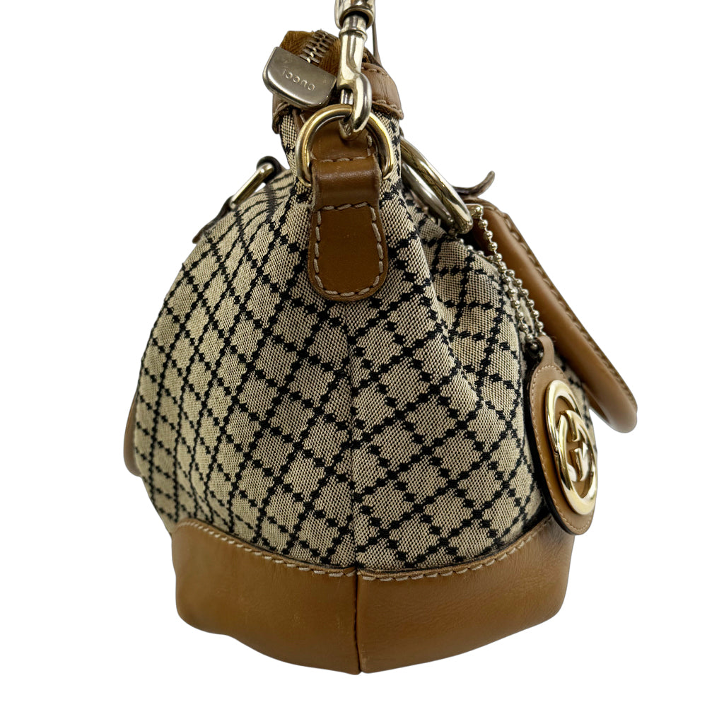 GUCCI Diamante Brown Canvas Handbag Shoulder Bag LHQ1177