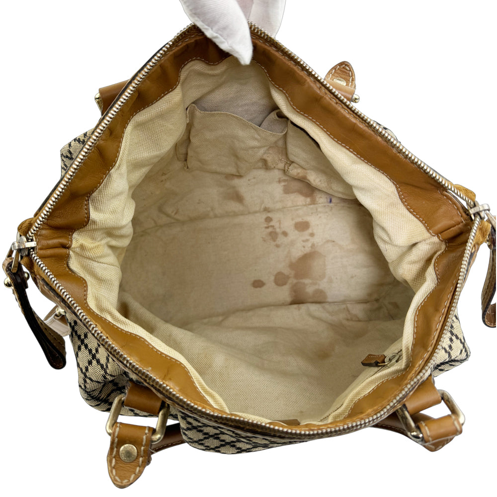 GUCCI Diamante Brown Canvas Handbag Shoulder Bag LHQ1177