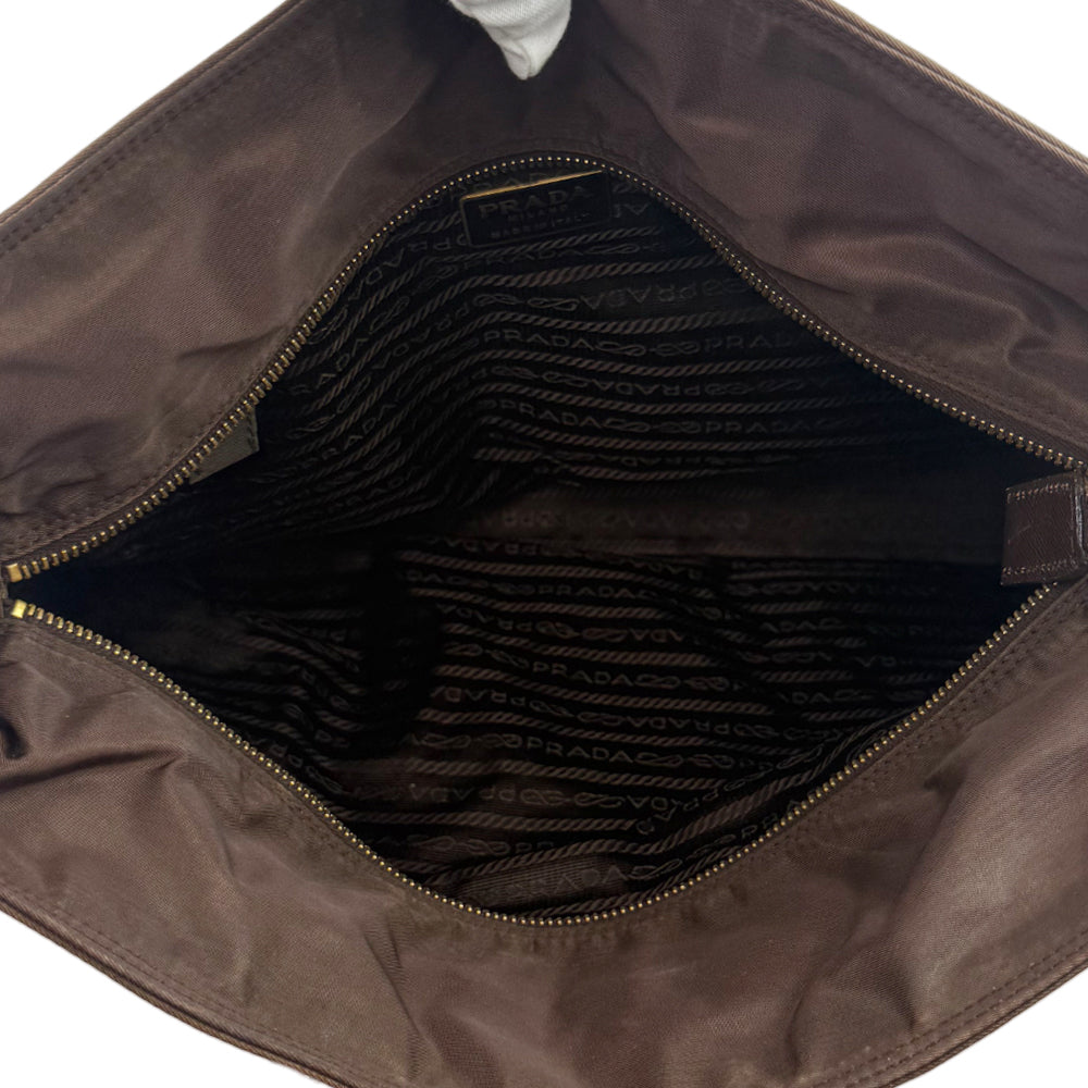 PRADA Quilted Brown Nylon Gold Chain Shoulder Bag LHQ1178