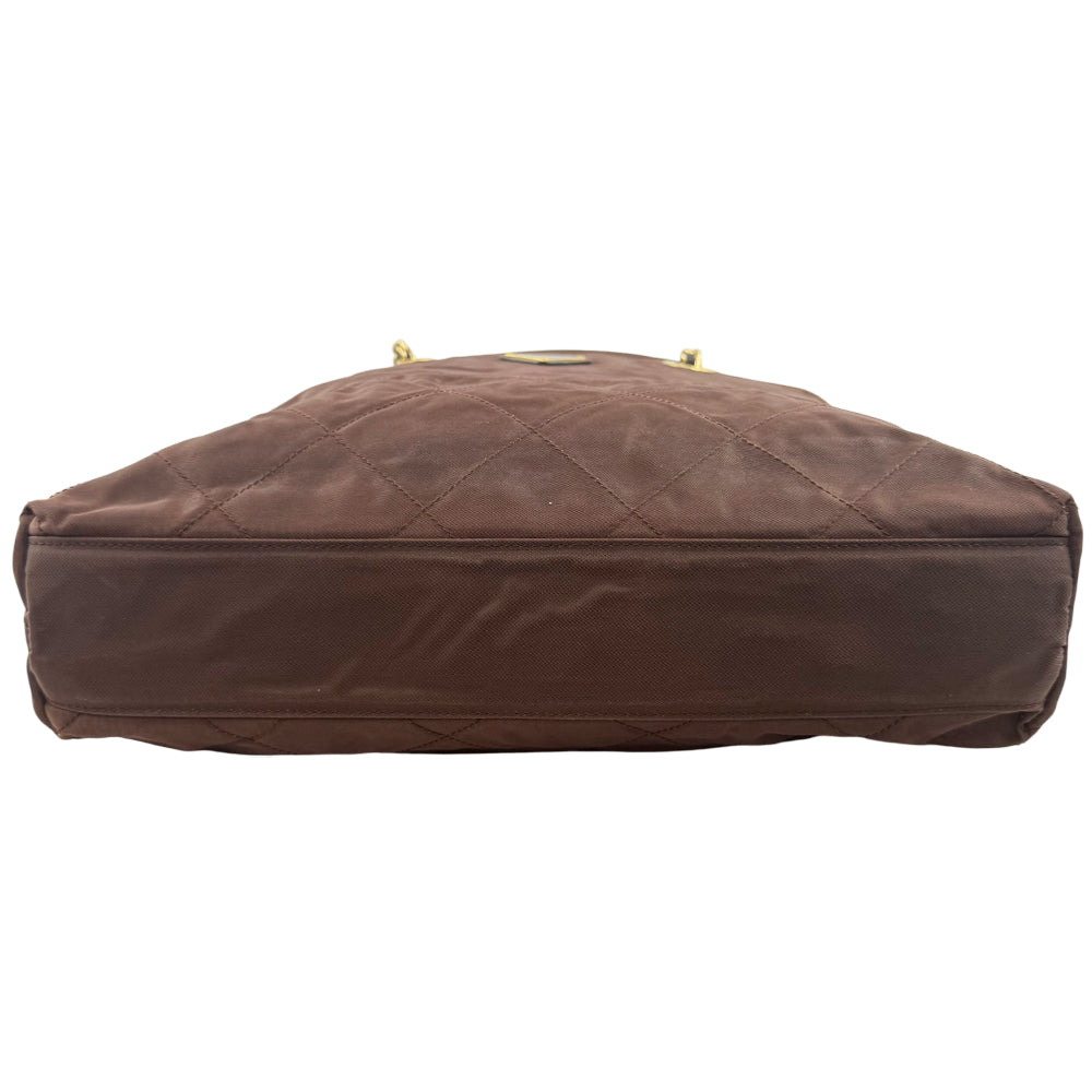 PRADA Quilted Brown Nylon Gold Chain Shoulder Bag LHQ1178