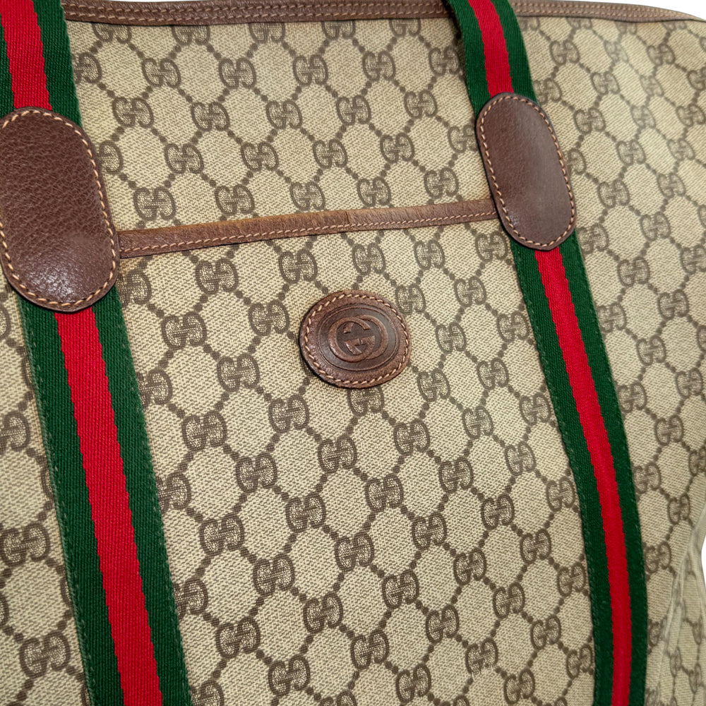 GUCCI GG Brown Canvas Sherry Line Tote Shoulder Bag LHQ1200