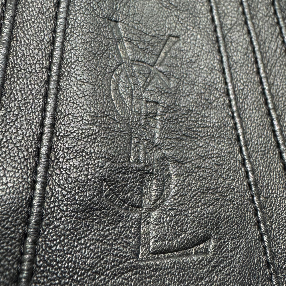 YSL Saint Laurent Black Leather Ladies Gloves Size Medium LHQ1201
