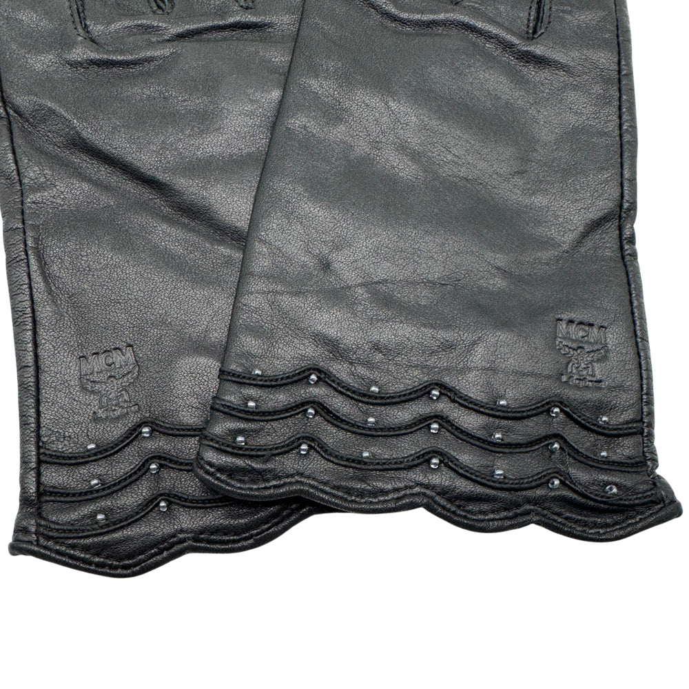 MCM Black Leather Ladies Gloves Size Small LHQ1202