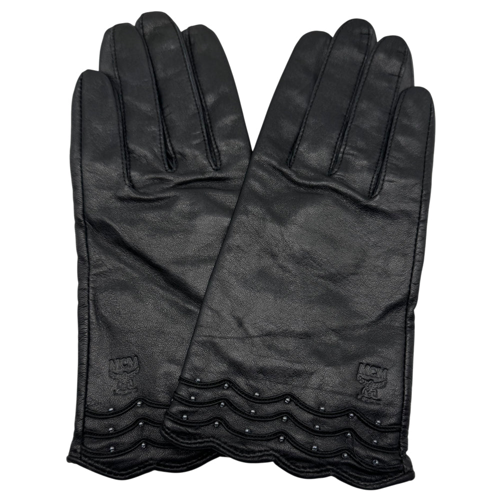 MCM Black Leather Ladies Gloves Size Small LHQ1202