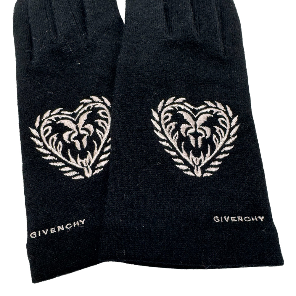 GIVENCHY Black Wool Ladies Gloves Size Medium LHQ1203