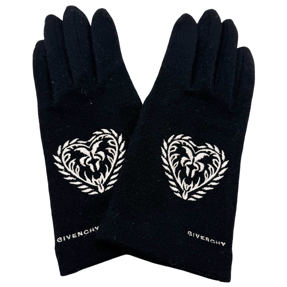 GIVENCHY Black Wool Ladies Gloves Size Medium LHQ1203