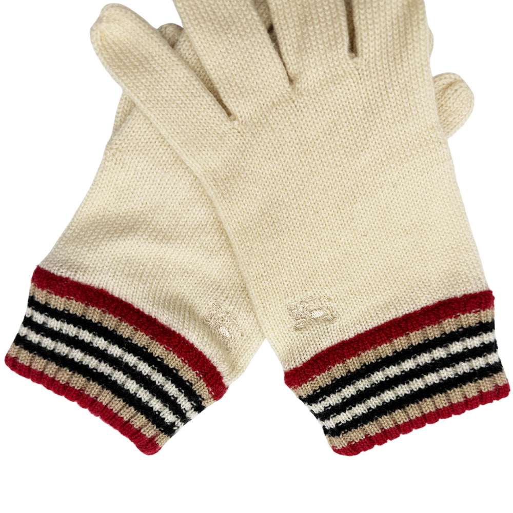 BURBERRY Cream Wool Ladies Gloves Size Medium LHQ1204