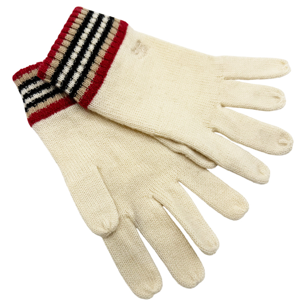 BURBERRY Cream Wool Ladies Gloves Size Medium LHQ1204