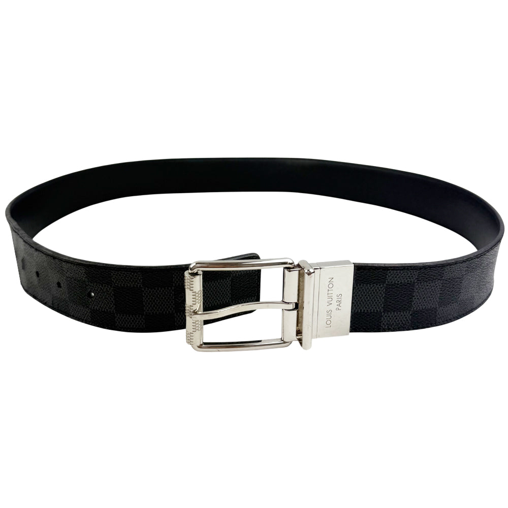 LOUIS VUITTON Damier Graphite Santur Reversible Mens Belt Size 95cm/38" LHQ1205