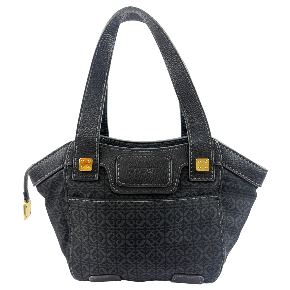 LOEWE Anagram Black Canvas & Leather Shoulder Tote Bag LHQ1207