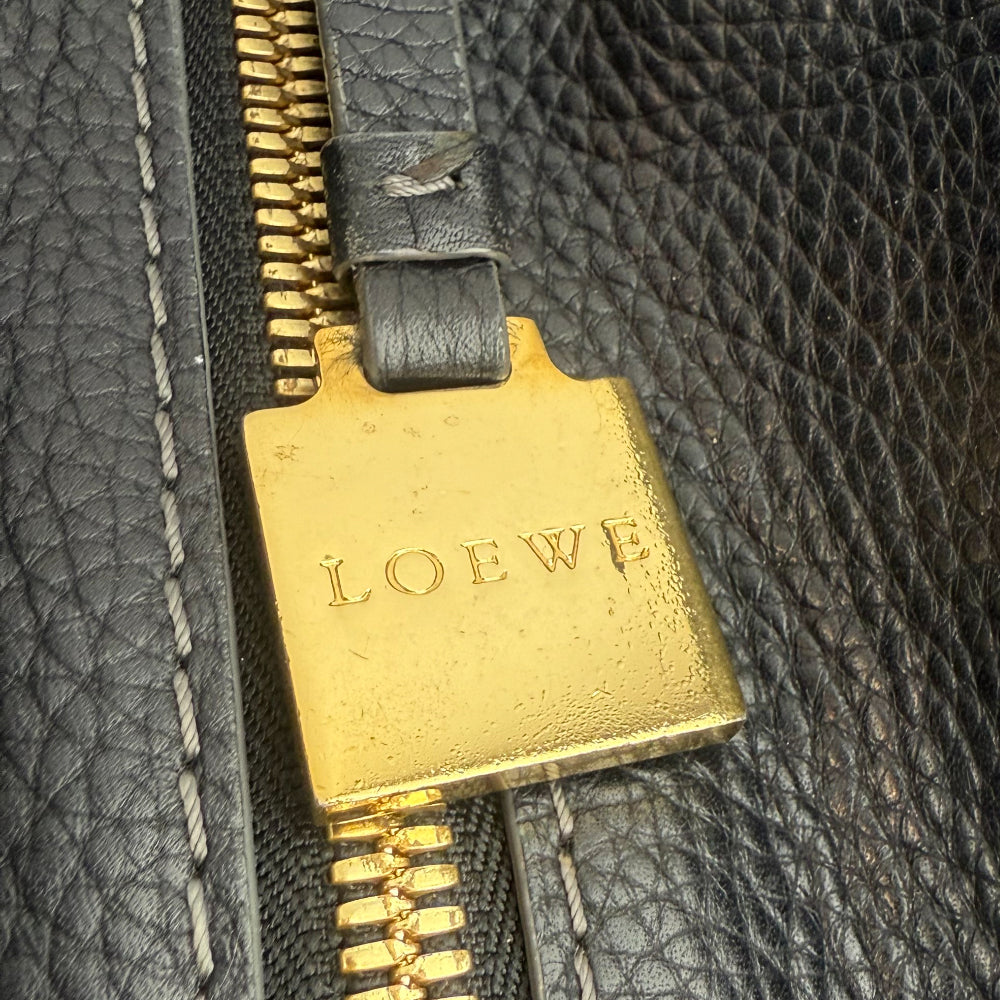 LOEWE Anagram Black Canvas & Leather Shoulder Tote Bag LHQ1207