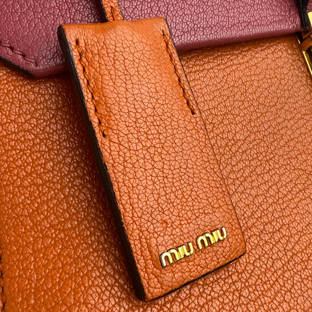 MIU MIU Madras Orange Pink Leather Shoulder Hand Bag LHQ1210