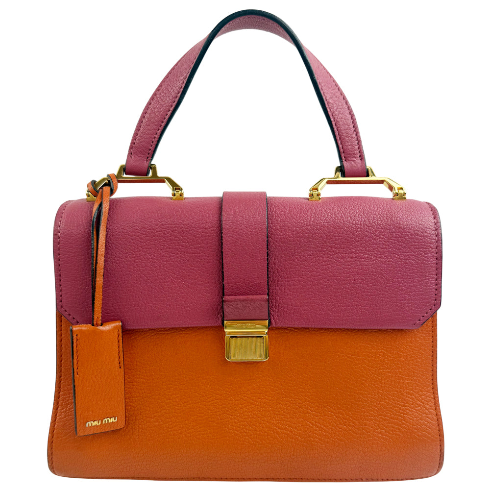 MIU MIU Madras Orange Pink Leather Shoulder Hand Bag LHQ1210