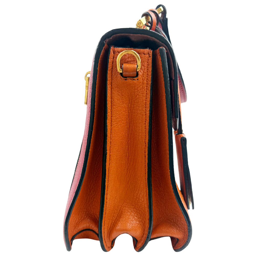 MIU MIU Madras Orange Pink Leather Shoulder Hand Bag LHQ1210