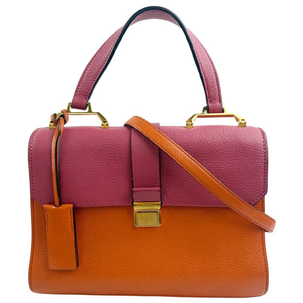 MIU MIU Madras Orange Pink Leather Shoulder Hand Bag LHQ1210