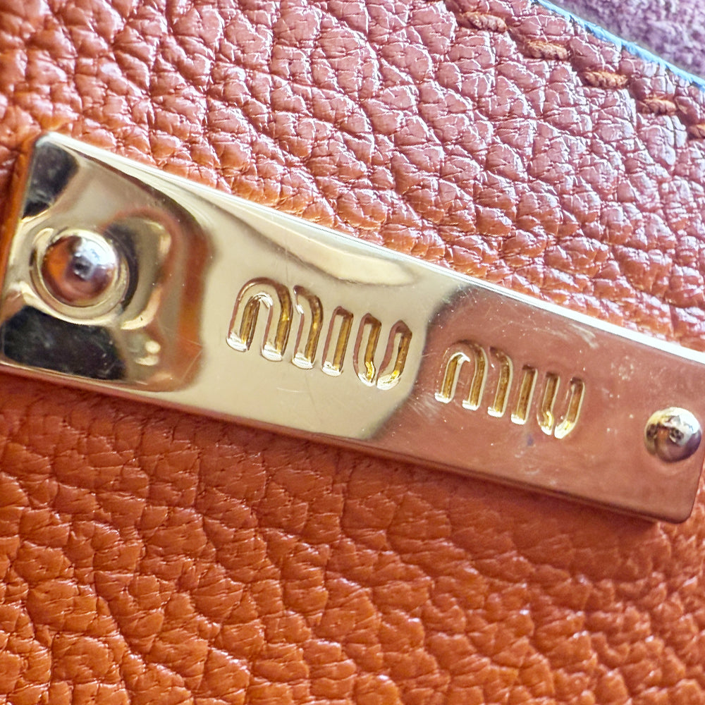 MIU MIU Madras Orange Pink Leather Shoulder Hand Bag LHQ1210