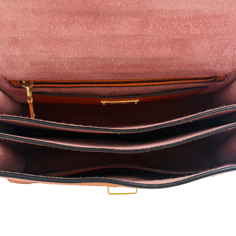 MIU MIU Madras Orange Pink Leather Shoulder Hand Bag LHQ1210