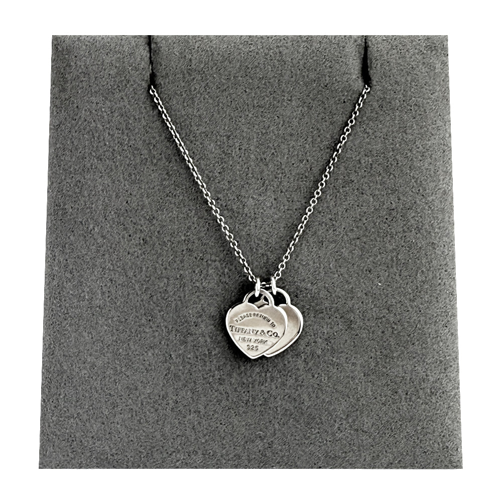 TIFFANY & Co. Double Silver Heart Return To Necklace LHQ1217