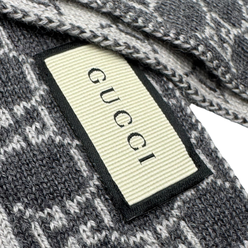 GUCCI GG Jacquard Grey Wool Scarf LHQ1226