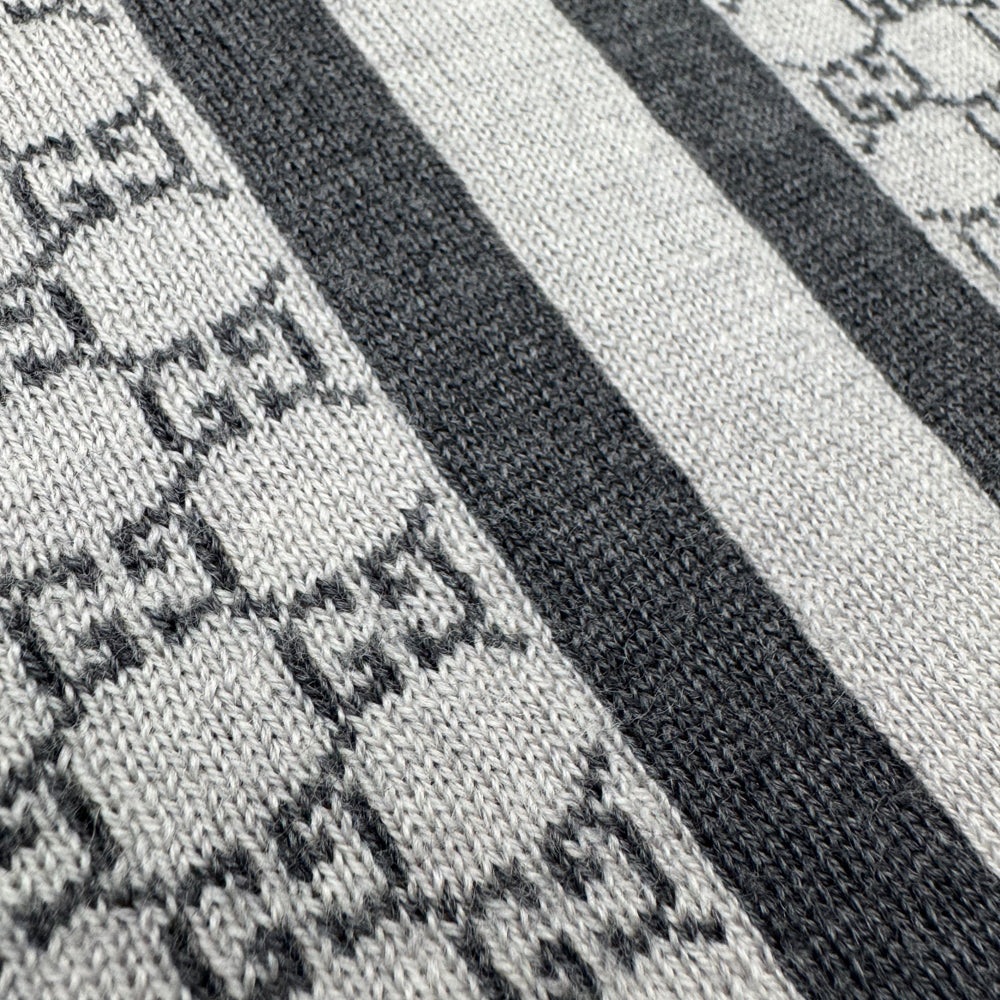 GUCCI GG Jacquard Grey Wool Scarf LHQ1226