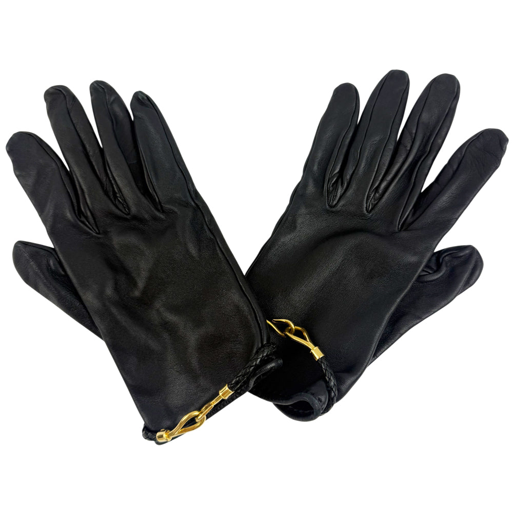 HERMES Black Leather Gloves Size 7 LHQ1229