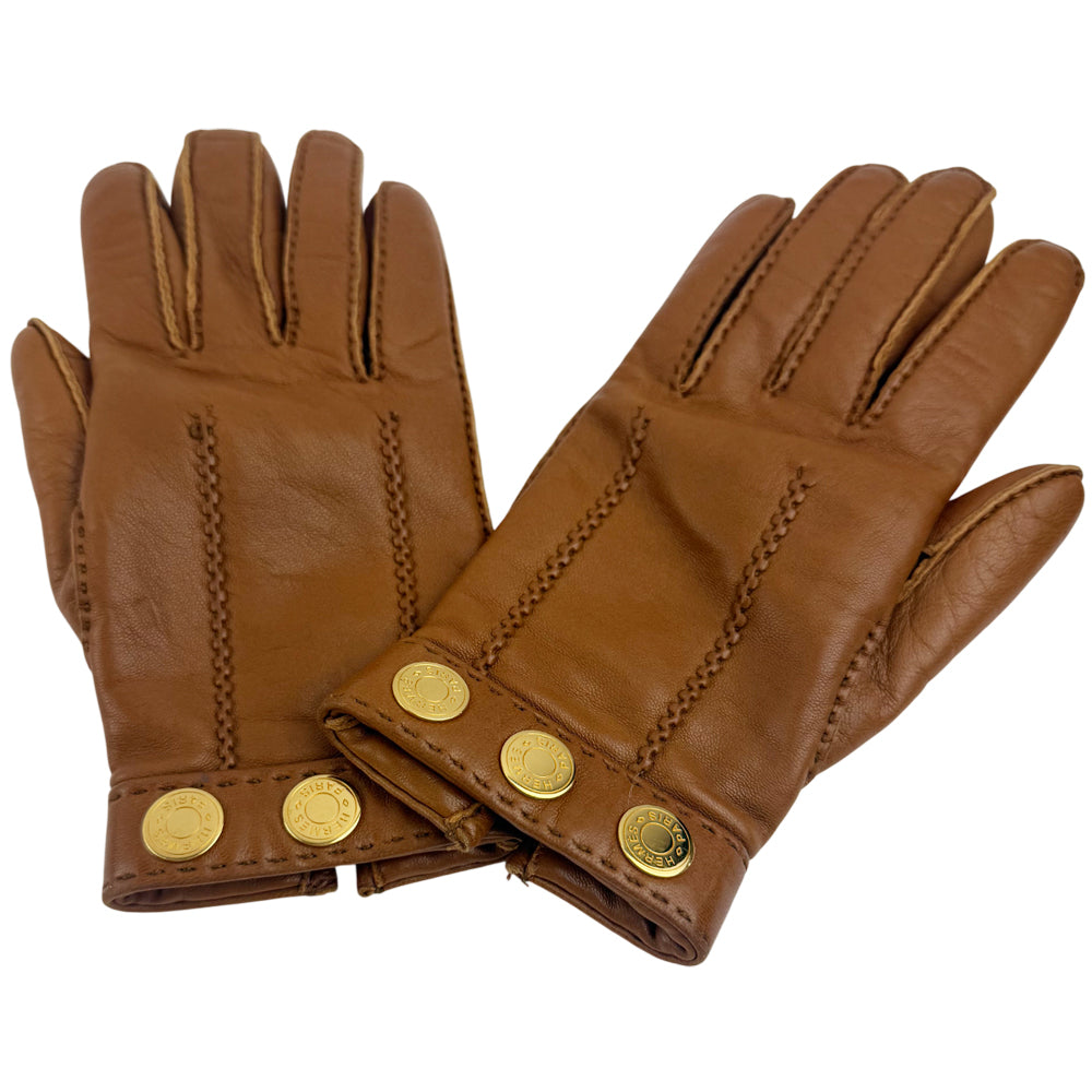 HERMES Brown Leather Gloves Size 6 LHQ1230