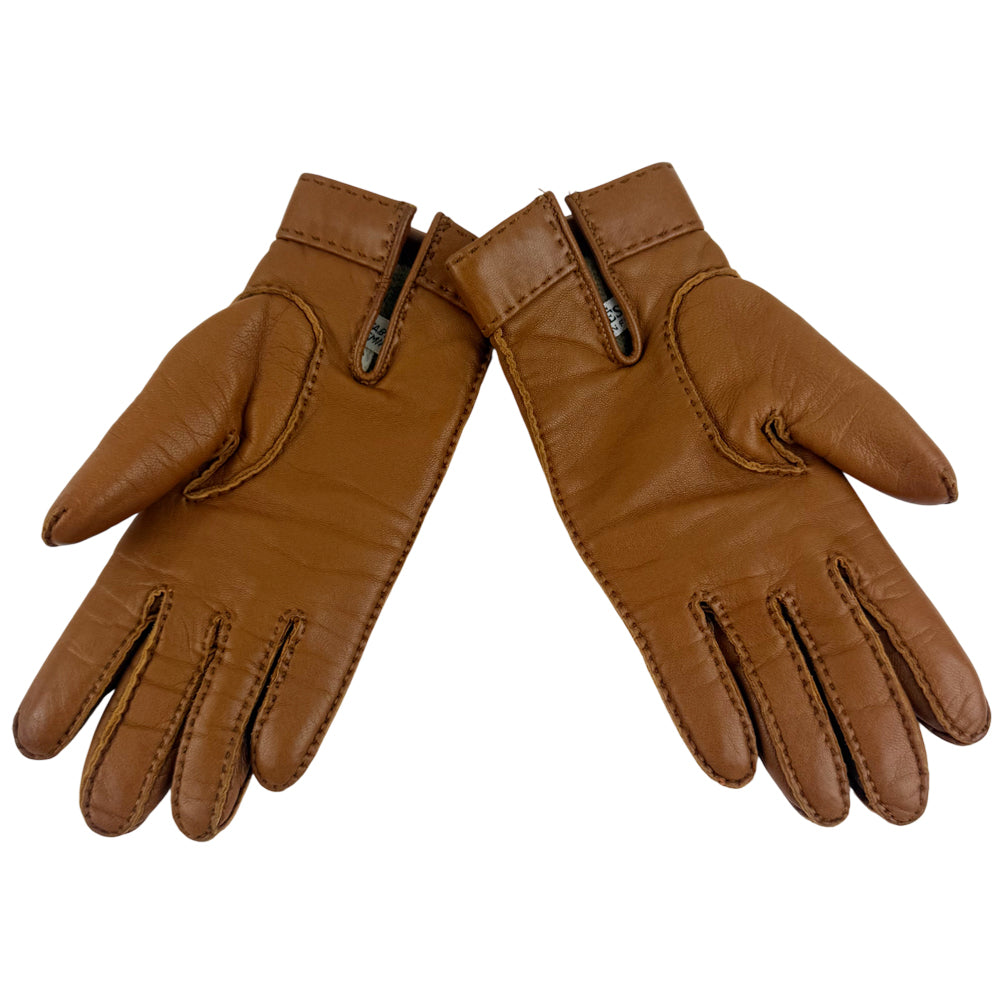 HERMES Brown Leather Gloves Size 6 LHQ1230
