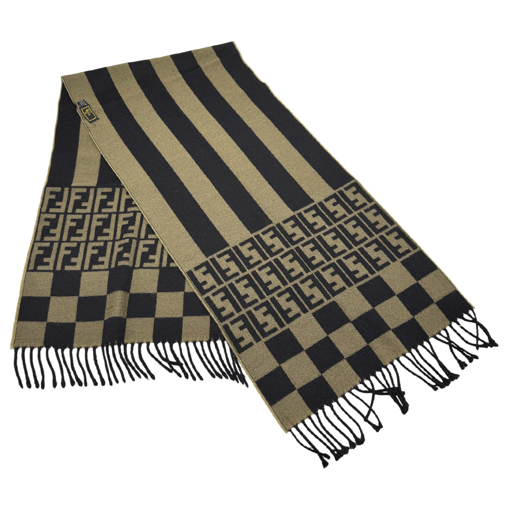 FENDI Zucca FF Brown Wool Scarf LHQ1231