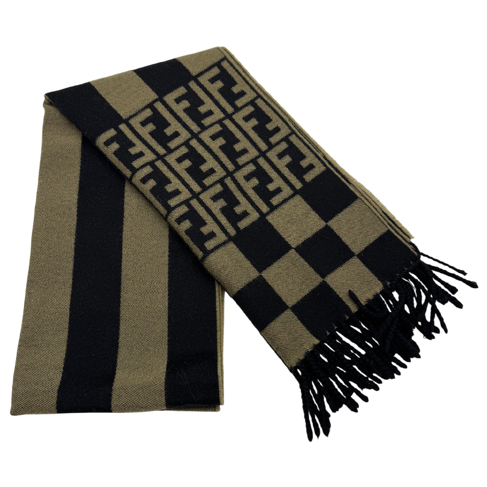 FENDI Zucca FF Brown Wool Scarf LHQ1231