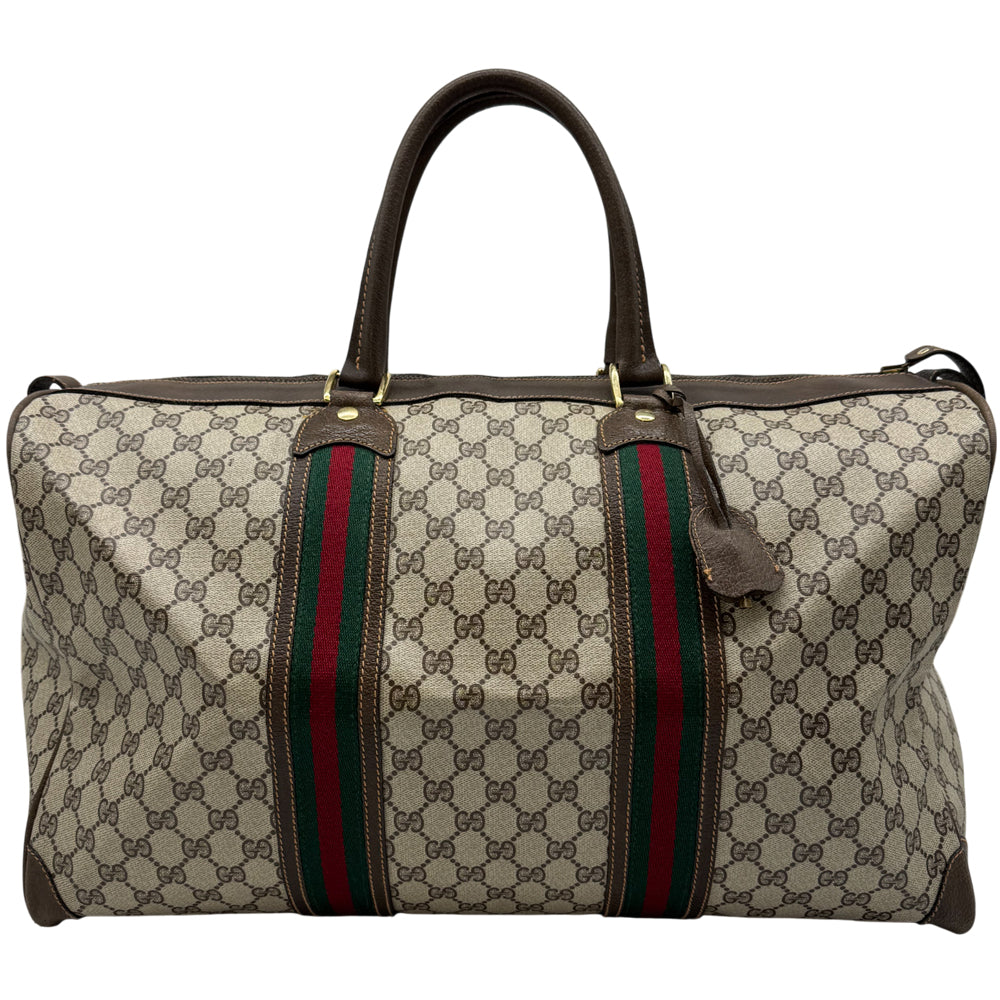 GUCCI GG Brown Canvas Sherry Line Keepall Boston Bag LHQ1239