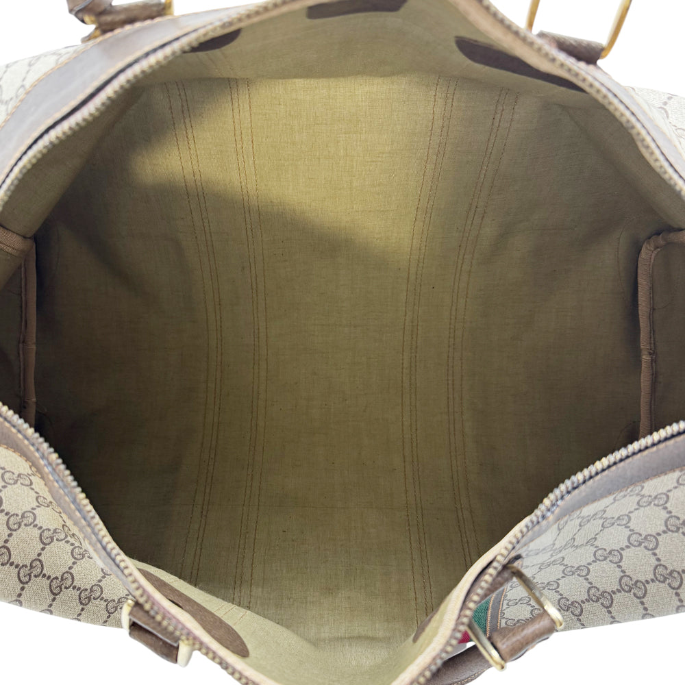 GUCCI GG Brown Canvas Sherry Line Keepall Boston Bag LHQ1239