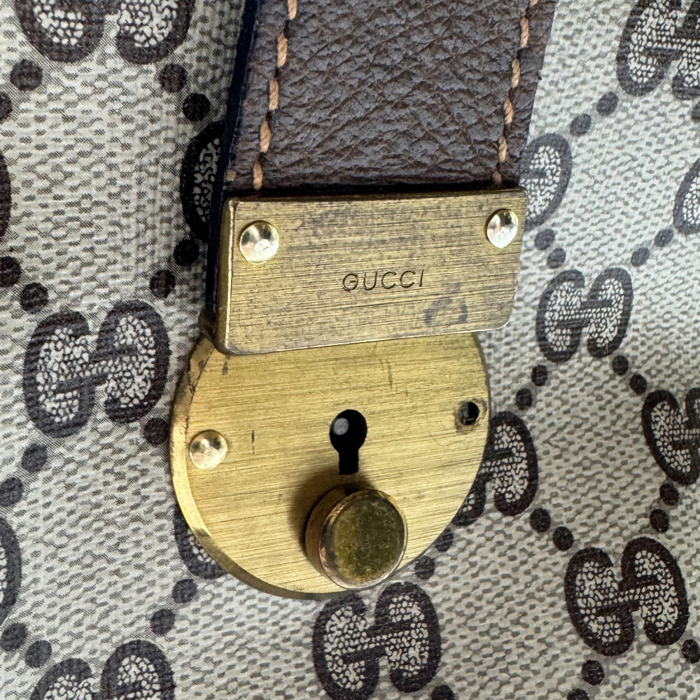 GUCCI GG Brown Canvas Sherry Line Keepall Boston Bag LHQ1239