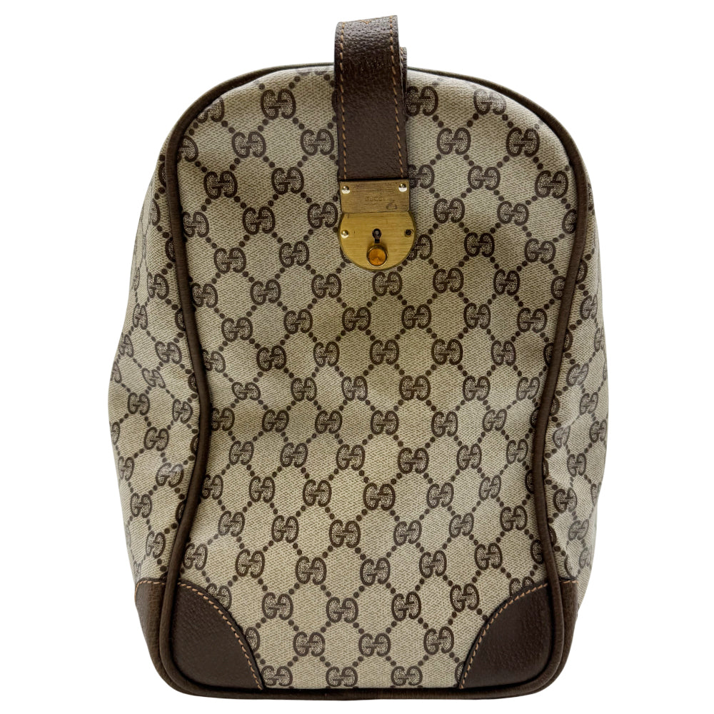 GUCCI GG Brown Canvas Sherry Line Keepall Boston Bag LHQ1239