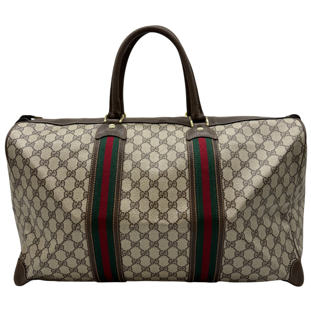 GUCCI GG Brown Canvas Sherry Line Keepall Boston Bag LHQ1239
