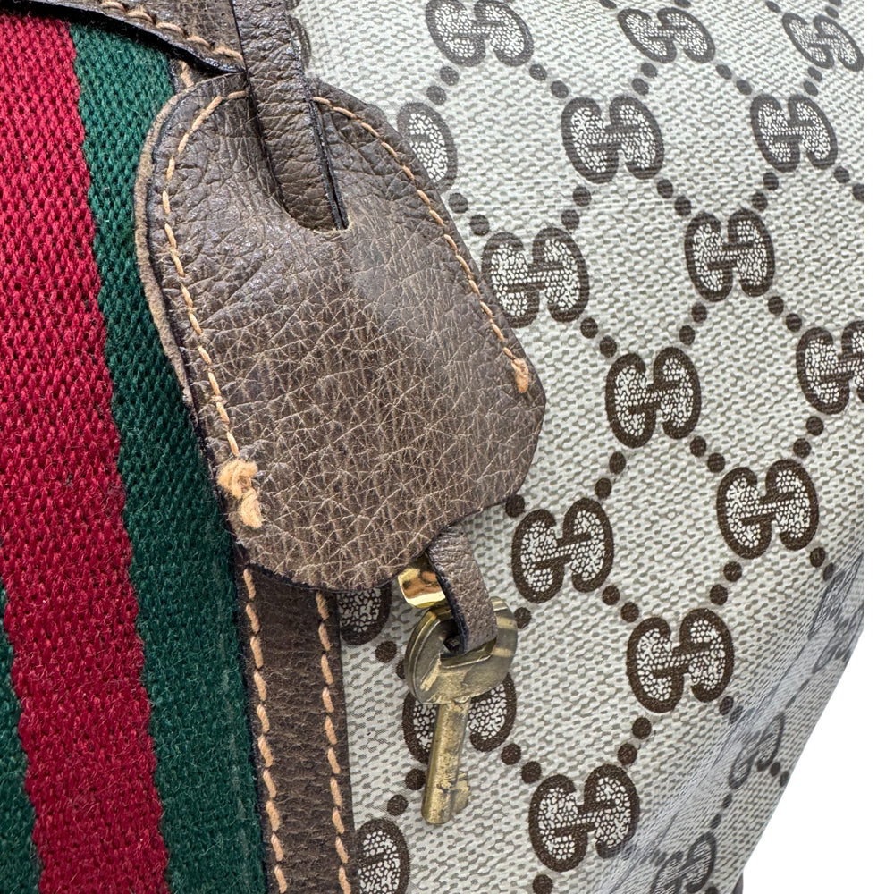 GUCCI GG Brown Canvas Sherry Line Keepall Boston Bag LHQ1239